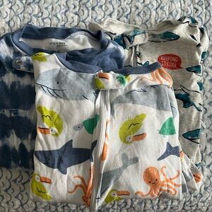 Simple Ocean Adventure Footed Zippered Bodysuits - Blue, Green, Orange